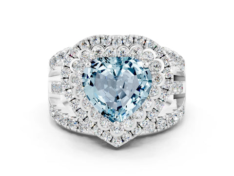 White gold Double Halo Heart Cut Diamond Split Shank Pave Set Ring