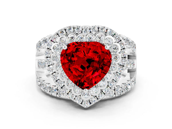 White gold Double Halo Heart Cut Diamond Split Shank Pave Set Ring