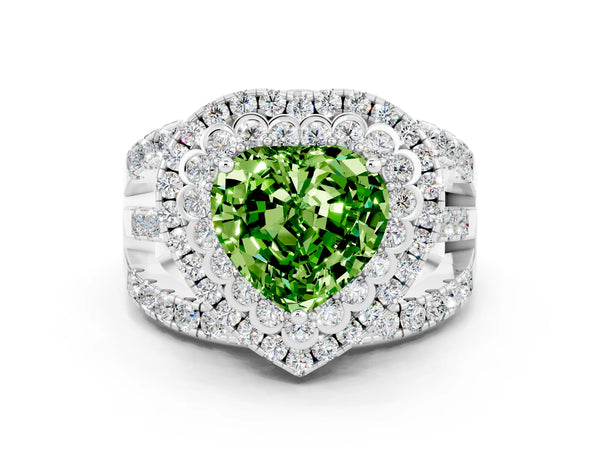 White gold Double Halo Heart Cut Diamond Split Shank Pave Set Ring