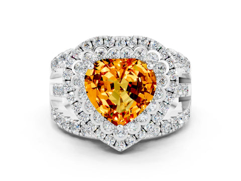White gold Double Halo Heart Cut Diamond Split Shank Pave Set Ring