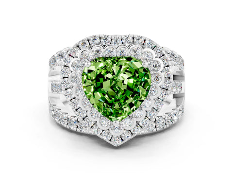 White gold Double Halo Heart Cut Diamond Split Shank Pave Set Ring