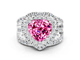 White gold Double Halo Heart Cut Diamond Split Shank Pave Set Ring