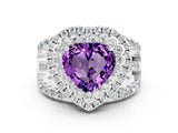 White gold Double Halo Heart Cut Diamond Split Shank Pave Set Ring