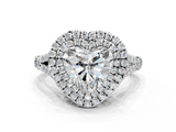 White gold Double Halo Heart Cut Diamond Split Shank Ring with Four Prong Setting_42
