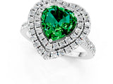White gold Double Halo Heart Cut Emerald Pavé Band with Four-Prong Setting_1