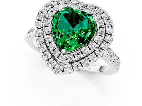 White gold Double Halo Heart Cut Emerald Pavé Band with Four-Prong Setting_1