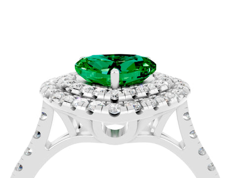 White gold Double Halo Heart Cut Emerald Pavé Band with Four-Prong Setting_4