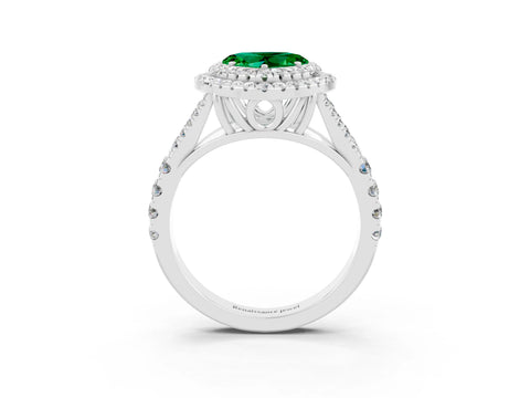 White gold Double Halo Heart Cut Emerald Split Shank Engagement Ring with Four-Prong Setting_3