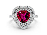 White gold Double Halo Heart Cut Garnet Pavé Band with Four-Prong Setting