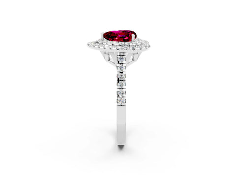 White gold Double Halo Heart Cut Garnet Pavé Band with Four-Prong Setting_2