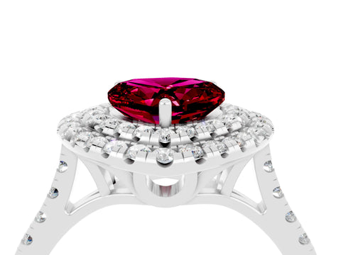White gold Double Halo Heart Cut Garnet Pavé Band with Four-Prong Setting_4