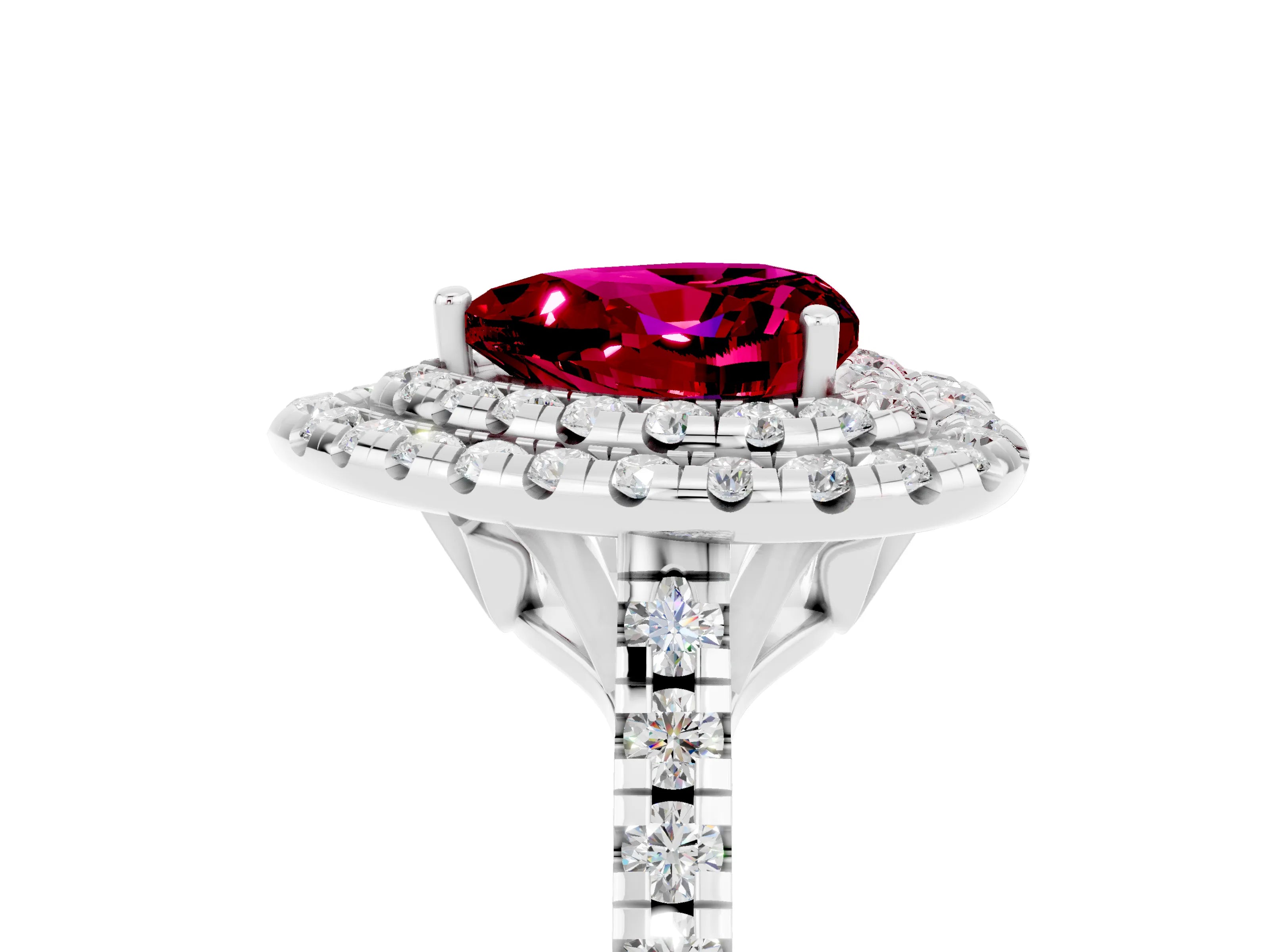 White gold Double Halo Heart Cut Garnet Pavé Band with Four-Prong Setting_5