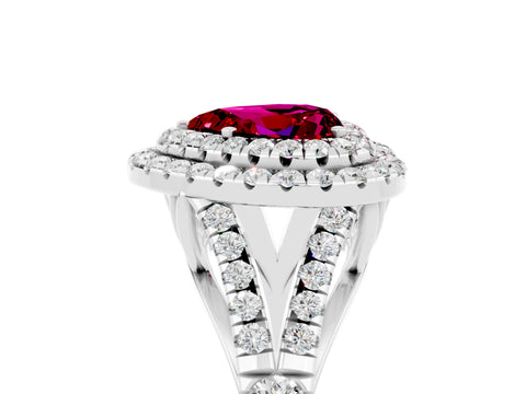 White gold Double Halo Heart Cut Garnet Pavé Split Shank Ring with Prong Setting_5