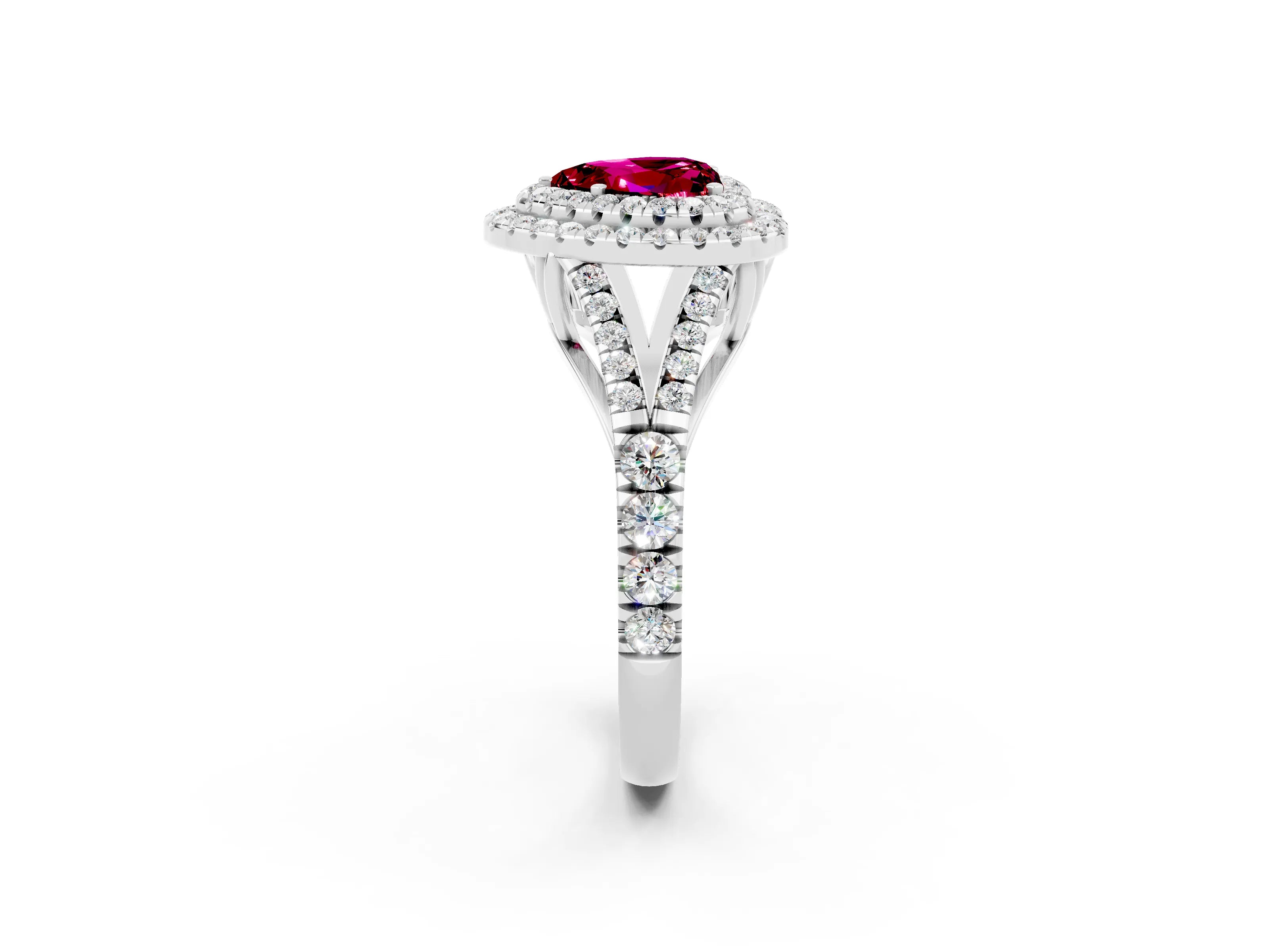 White gold Double Halo Heart Cut Garnet Split Shank Engagement Ring with Four-Prong Setting_2