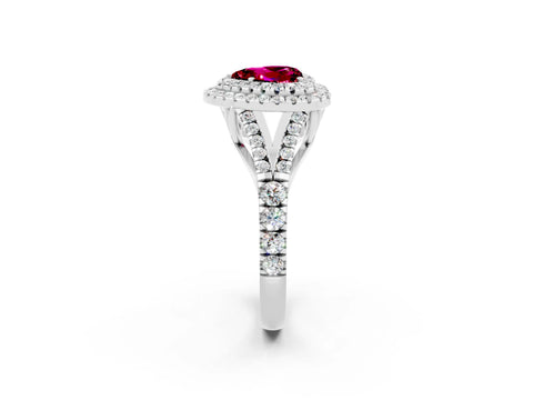 White gold Double Halo Heart Cut Garnet Split Shank Engagement Ring with Four-Prong Setting_2