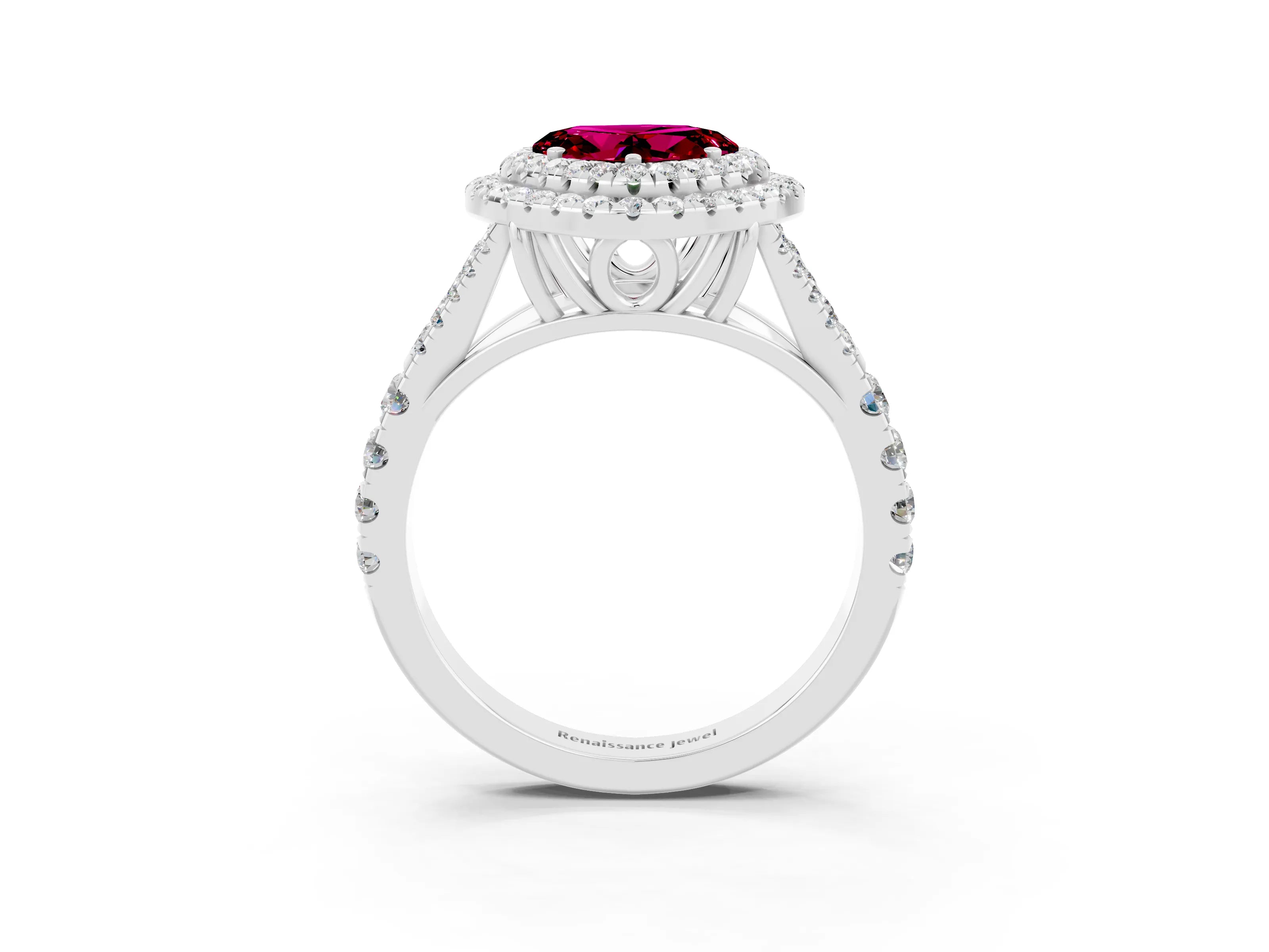 White gold Double Halo Heart Cut Garnet Split Shank Engagement Ring with Four-Prong Setting_3