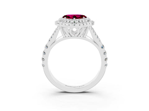 White gold Double Halo Heart Cut Garnet Split Shank Engagement Ring with Four-Prong Setting_3
