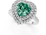 White gold Double Halo Heart Cut Green Sapphire Pavé Band with Four-Prong Setting_1
