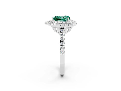 White gold Double Halo Heart Cut Green Sapphire Pavé Band with Four-Prong Setting_2