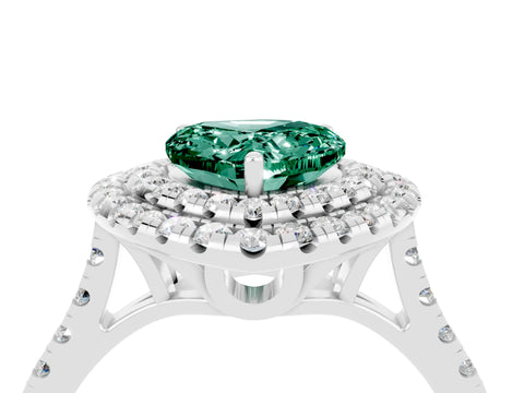 White gold Double Halo Heart Cut Green Sapphire Pavé Band with Four-Prong Setting_4