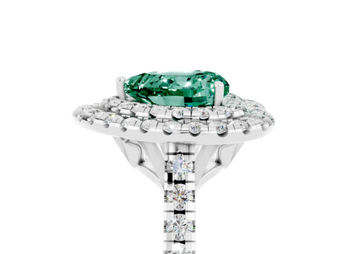 White gold Double Halo Heart Cut Green Sapphire Pavé Band with Four-Prong Setting_5