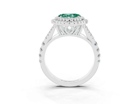 White gold Double Halo Heart Cut Green Sapphire Pavé Split Shank Ring with Prong Setting_3
