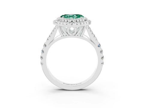 White gold Double Halo Heart Cut Green Sapphire Split Shank Engagement Ring with Four-Prong Setting_3