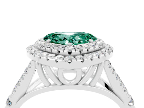 White gold Double Halo Heart Cut Green Sapphire Split Shank Engagement Ring with Four-Prong Setting_4