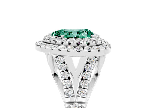White gold Double Halo Heart Cut Green Sapphire Split Shank Engagement Ring with Four-Prong Setting_5