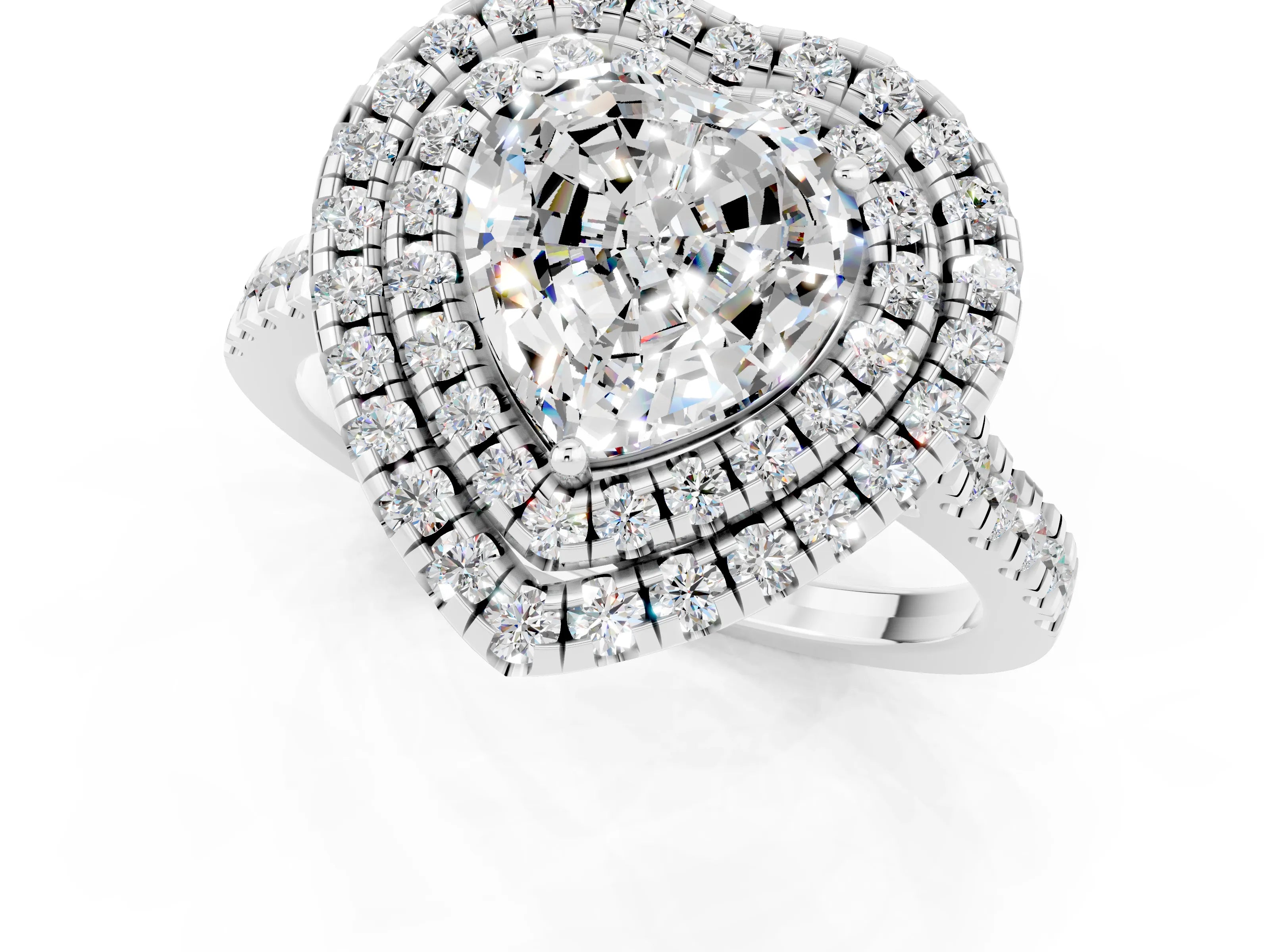 White gold Double Halo Heart Cut Moissanite Pavé Band with Four-Prong Setting_1