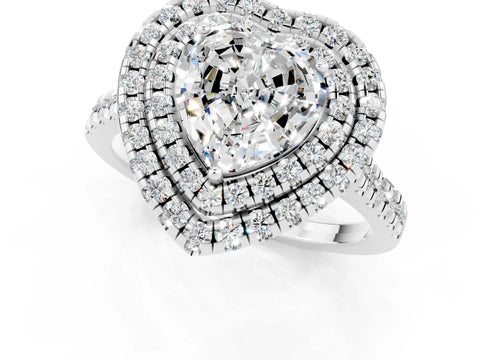 White gold Double Halo Heart Cut Moissanite Pavé Band with Four-Prong Setting_1