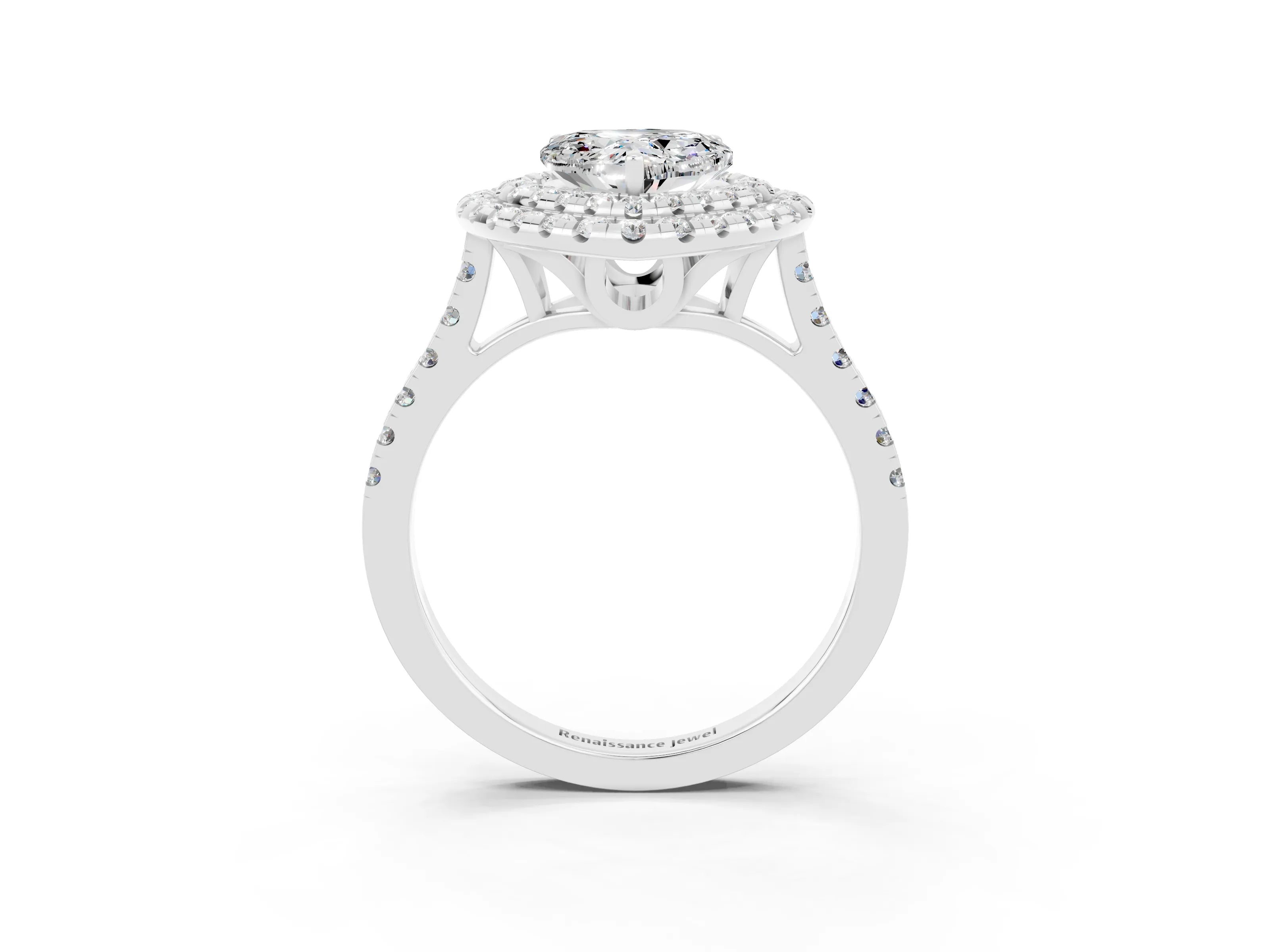 White gold Double Halo Heart Cut Moissanite Pavé Band with Four-Prong Setting_3