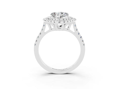 White gold Double Halo Heart Cut Moissanite Pavé Band with Four-Prong Setting_3