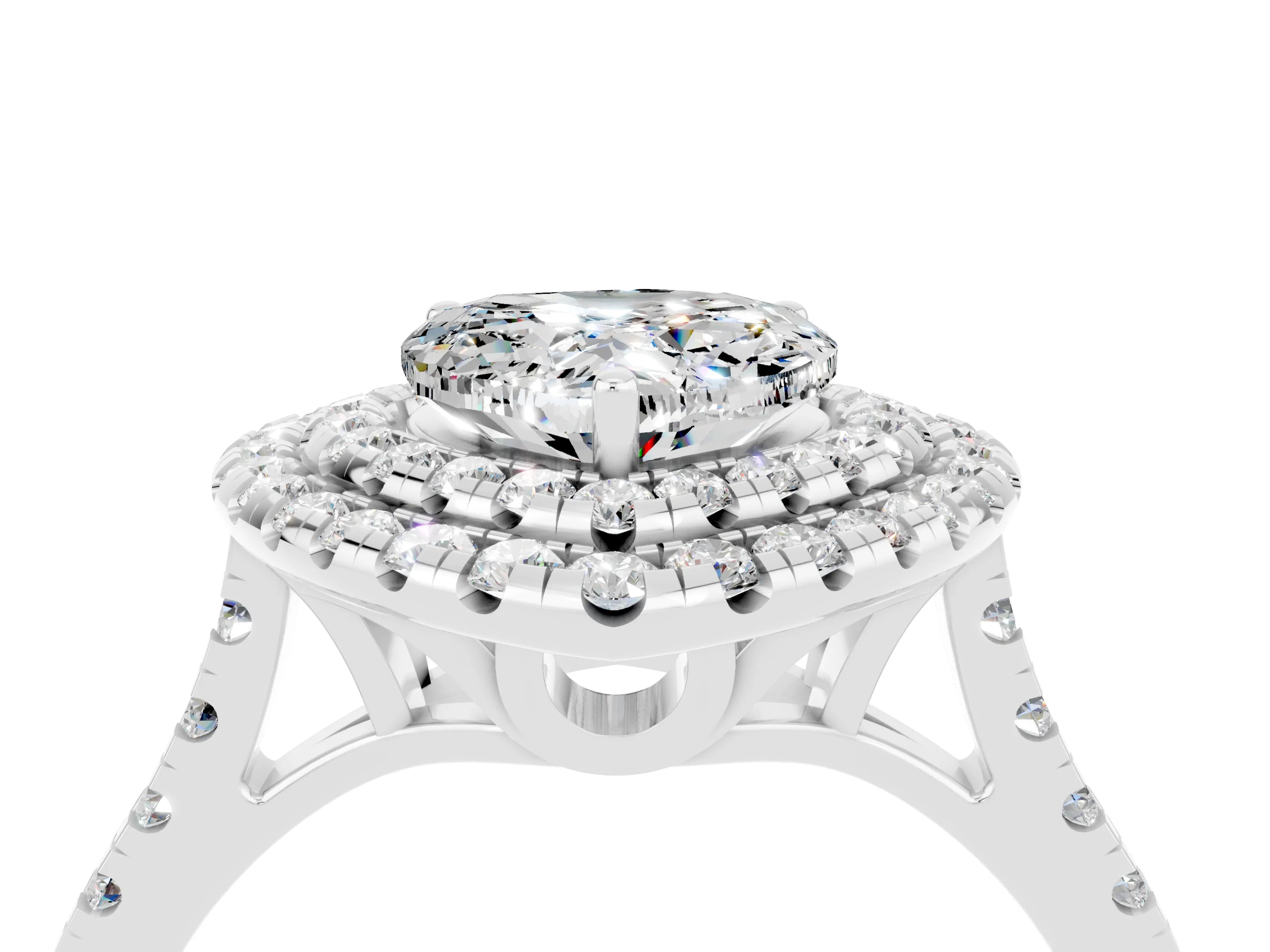 White gold Double Halo Heart Cut Moissanite Pavé Band with Four-Prong Setting_4