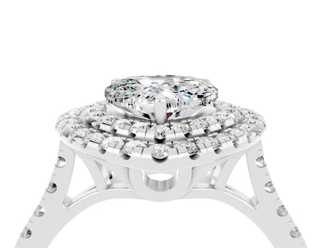White gold Double Halo Heart Cut Moissanite Pavé Band with Four-Prong Setting_4