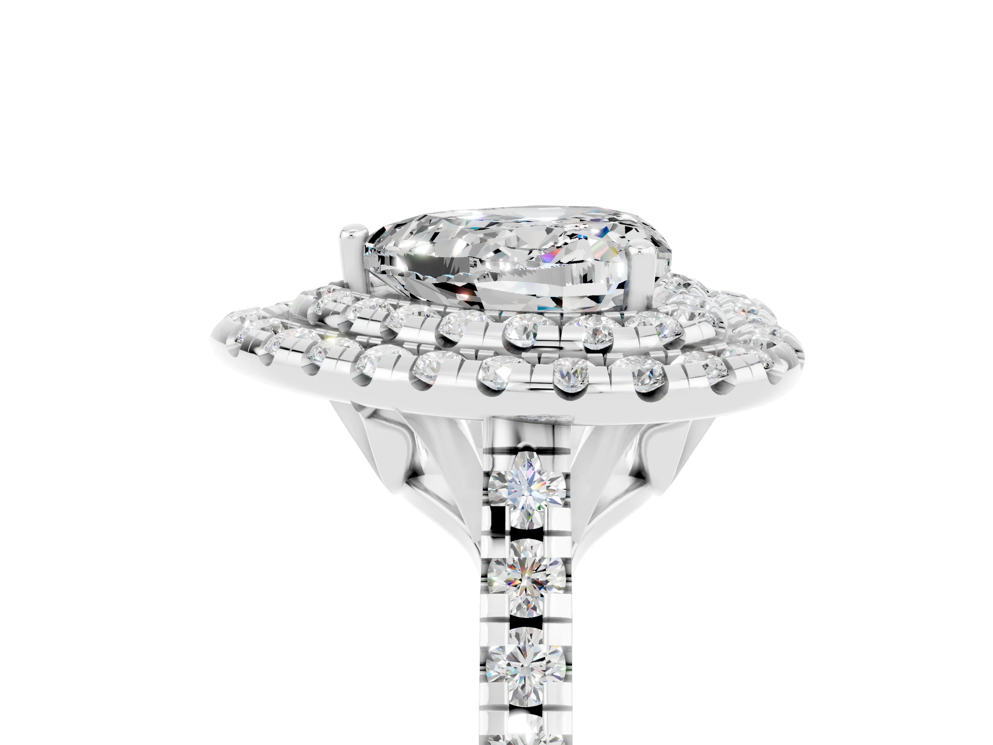 White gold Double Halo Heart Cut Moissanite Pavé Band with Four-Prong Setting_5