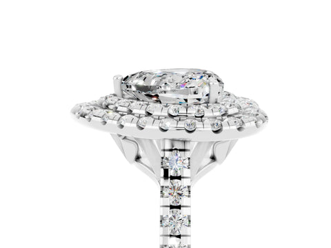 White gold Double Halo Heart Cut Moissanite Pavé Band with Four-Prong Setting_5