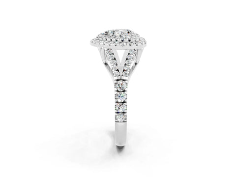 White gold Double Halo Heart Cut Moissanite Pavé Split Shank Ring with Prong Setting_2