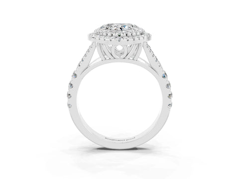 White gold Double Halo Heart Cut Moissanite Pavé Split Shank Ring with Prong Setting_3