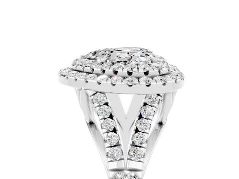 White gold Double Halo Heart Cut Moissanite Pavé Split Shank Ring with Prong Setting_5