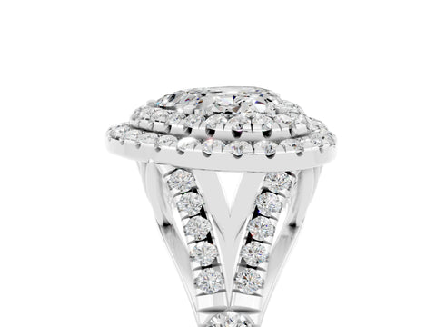 White gold Double Halo Heart Cut Moissanite Split Shank Engagement Ring with Four-Prong Setting_5