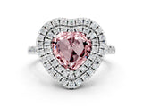 White gold Double Halo Heart Cut Morganite Pavé Band with Four-Prong Setting