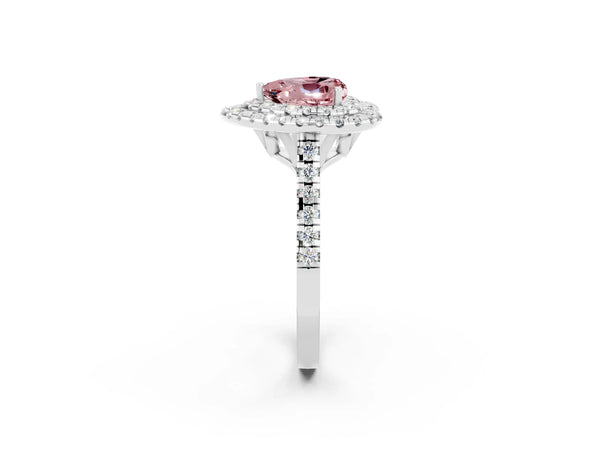 Silver Double Halo Heart Cut Morganite Pavé Band with Four-Prong Setting