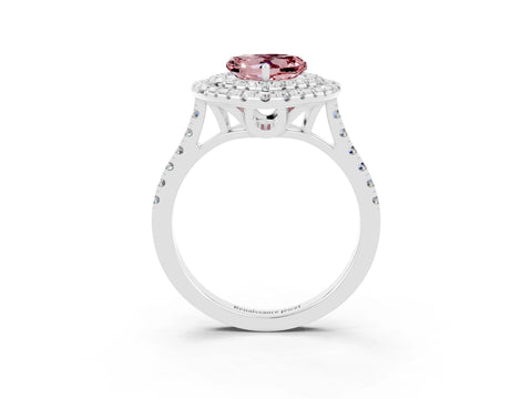 White gold Double Halo Heart Cut Morganite Pavé Band with Four-Prong Setting_3