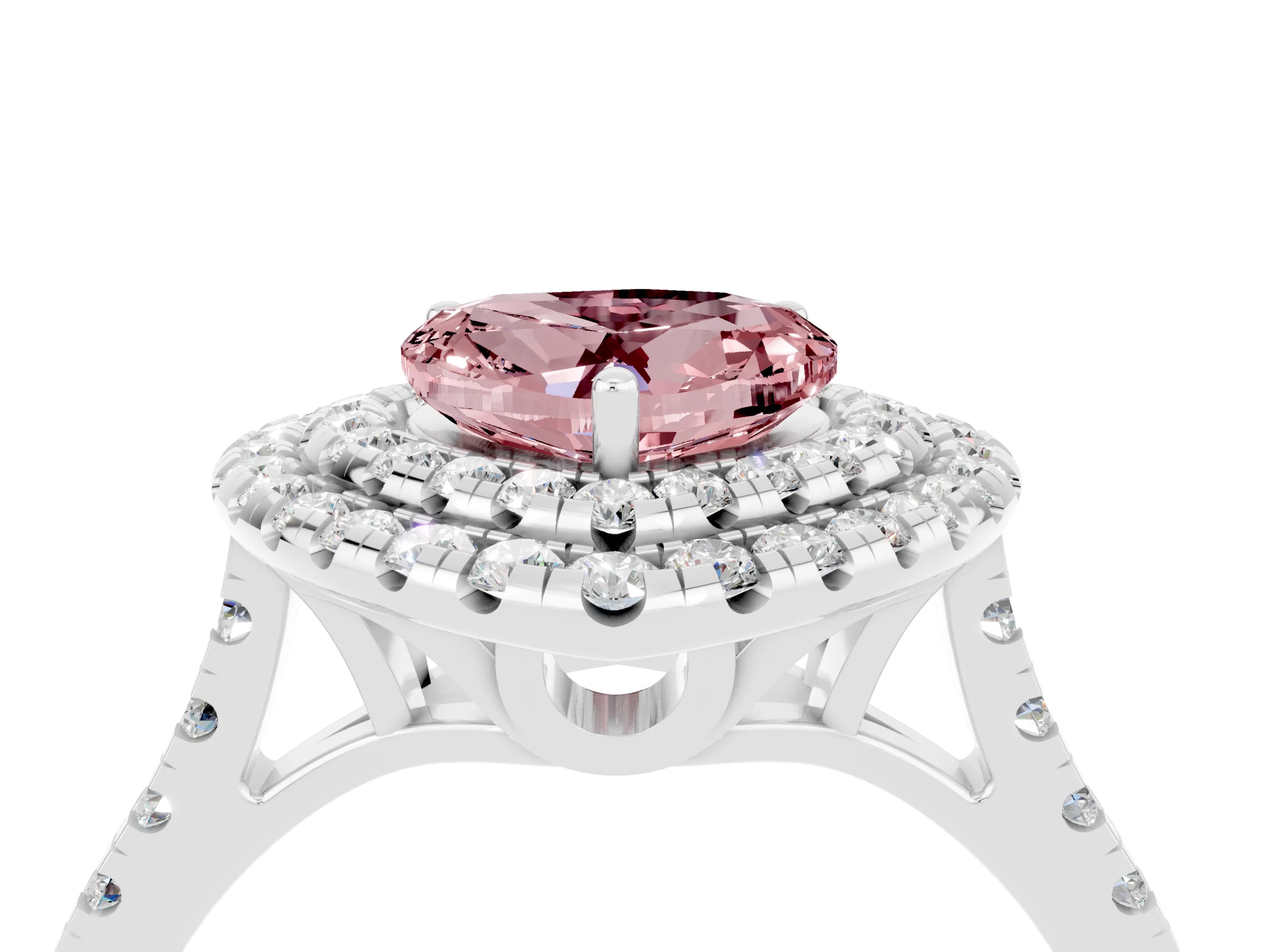 White gold Double Halo Heart Cut Morganite Pavé Band with Four-Prong Setting_4