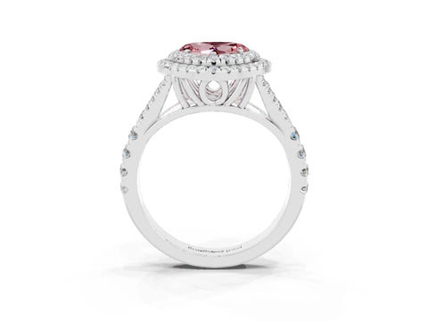 White gold Double Halo Heart Cut Morganite Pavé Split Shank Ring with Prong Setting_3
