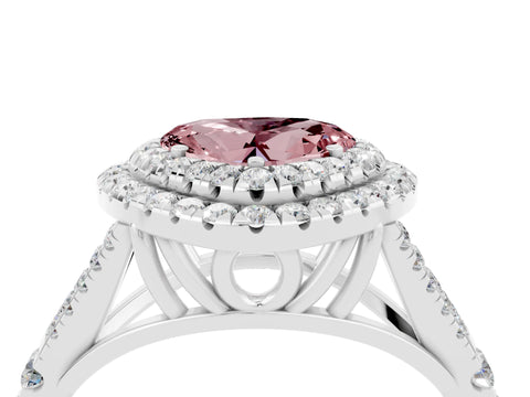 White gold Double Halo Heart Cut Morganite Pavé Split Shank Ring with Prong Setting_4