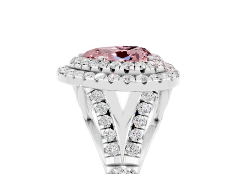 White gold Double Halo Heart Cut Morganite Pavé Split Shank Ring with Prong Setting_5