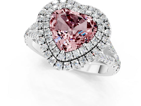 White gold Double Halo Heart Cut Morganite Split Shank Engagement Ring with Four-Prong Setting_1