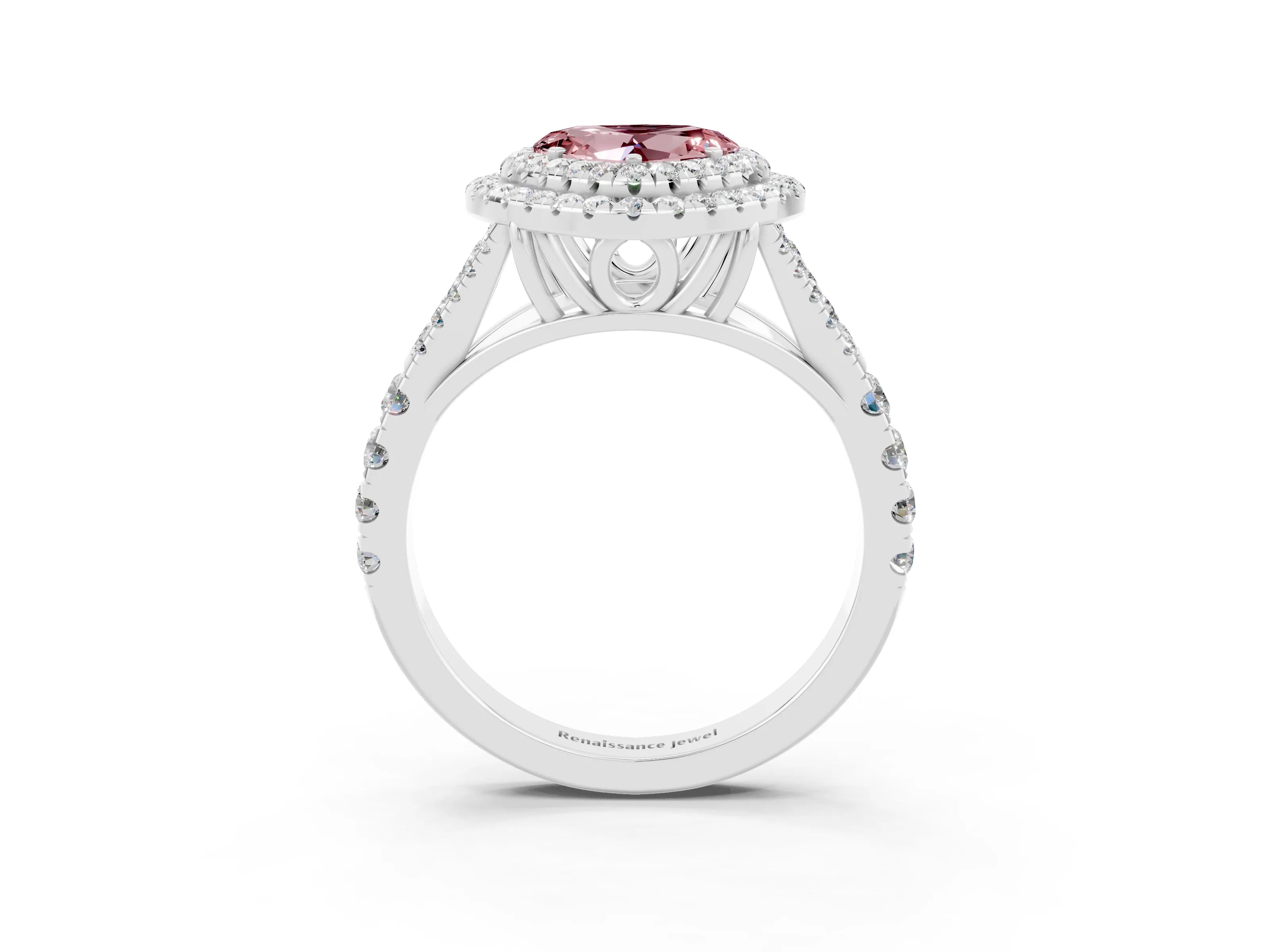 White gold Double Halo Heart Cut Morganite Split Shank Engagement Ring with Four-Prong Setting_3